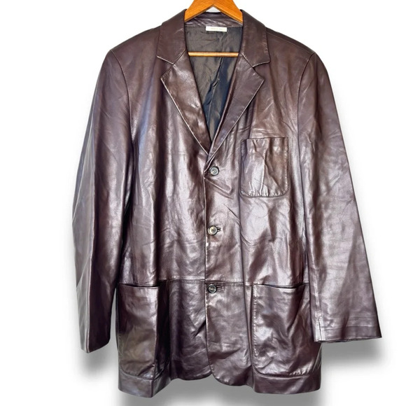 Ermenegildo Zegna Dark Brown Pelle Leather Blazer Jacket Men’s Size (M)50